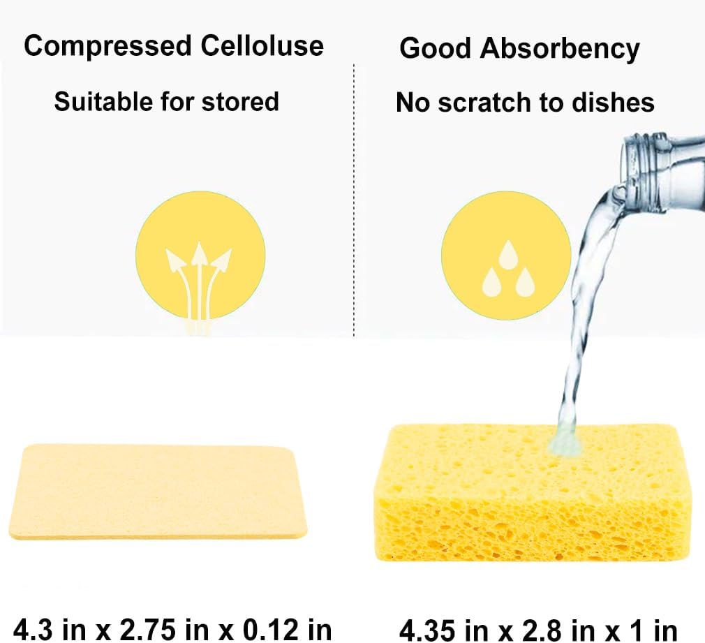 12-Count Cleaning Scrub Sponge- Compressed Cellulose Sponges Non-Scratch Natural Sponge for Kitchen Bathroom Cars, Funny Cut-Outs