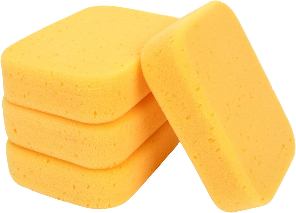 4PCS Large Car Wash Sponge – Sponges for Cleaning Extra Thick High-Density Pottery Pponges, Scratch-Free, Super Absorbent, Reusable for Auto Detailing, Waxing, and Cleaning