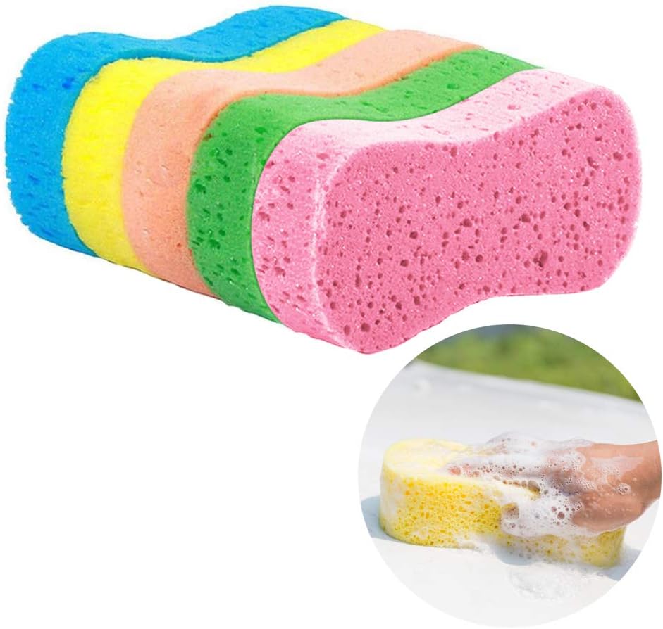 5 Pack Car Wash Sponges, 8.7" x 4.4" x 1.8" Multi-Functional Large Cleaning Sponges Kitchen Handy Wash Extra Thick Scrubber Kit