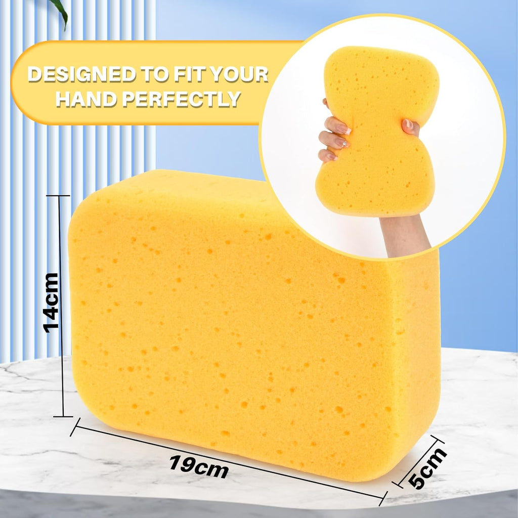 4PCS Large Car Wash Sponge – Sponges for Cleaning Extra Thick High-Density Pottery Pponges, Scratch-Free, Super Absorbent, Reusable for Auto Detailing, Waxing, and Cleaning