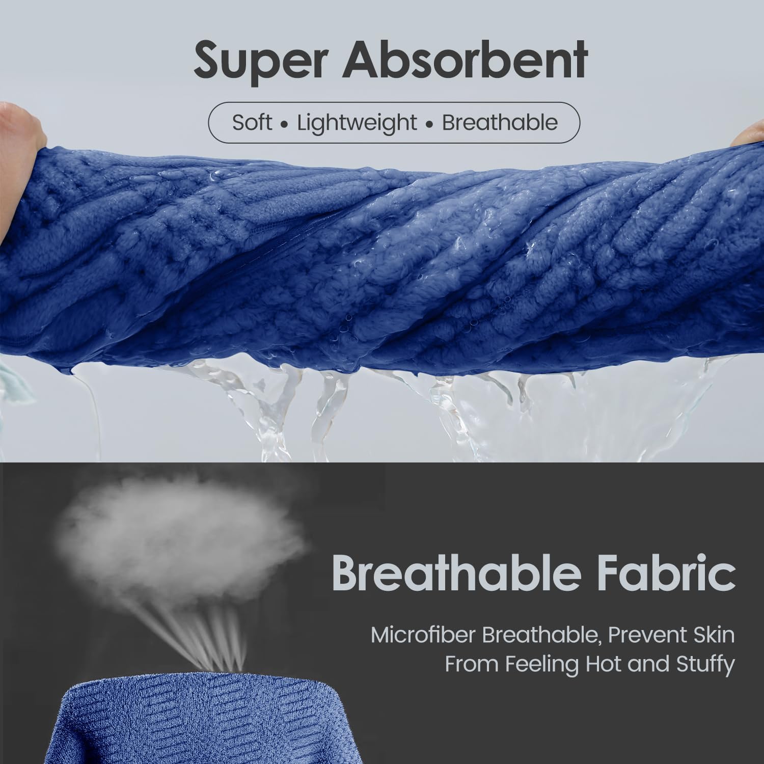 Microfiber Bath Towels, Large Bathroom Towel 2 Pack (30" x 60"), Oversized, Soft, Super Absorbent and Fast Drying, Multipurpose Use for Sport, Fitness, Yoga, Diamond Cross Grid Navy