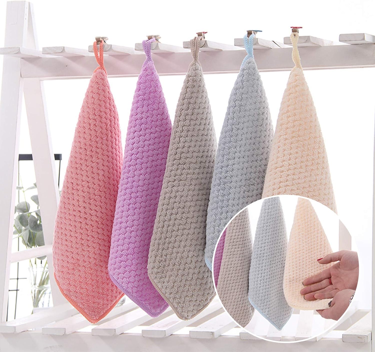 Small Towels with Hanging Loop, Hand Dry Towels for Kitchen & Bathroom, Super Absorbent, Soft, Machine Washable Towel Fast Drying, Set of 10