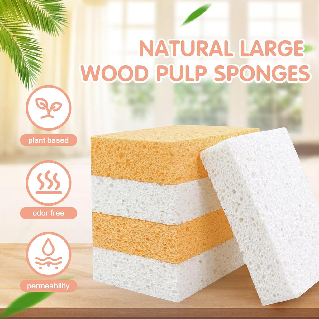 2 Pack Extra Large Kitchen Sponges, Reusable & Biodegradable Cellulose Thick Sponges for Washing Dishes, Absorbent Non Scratch Heavy Duty Sponges for Household Cleaning