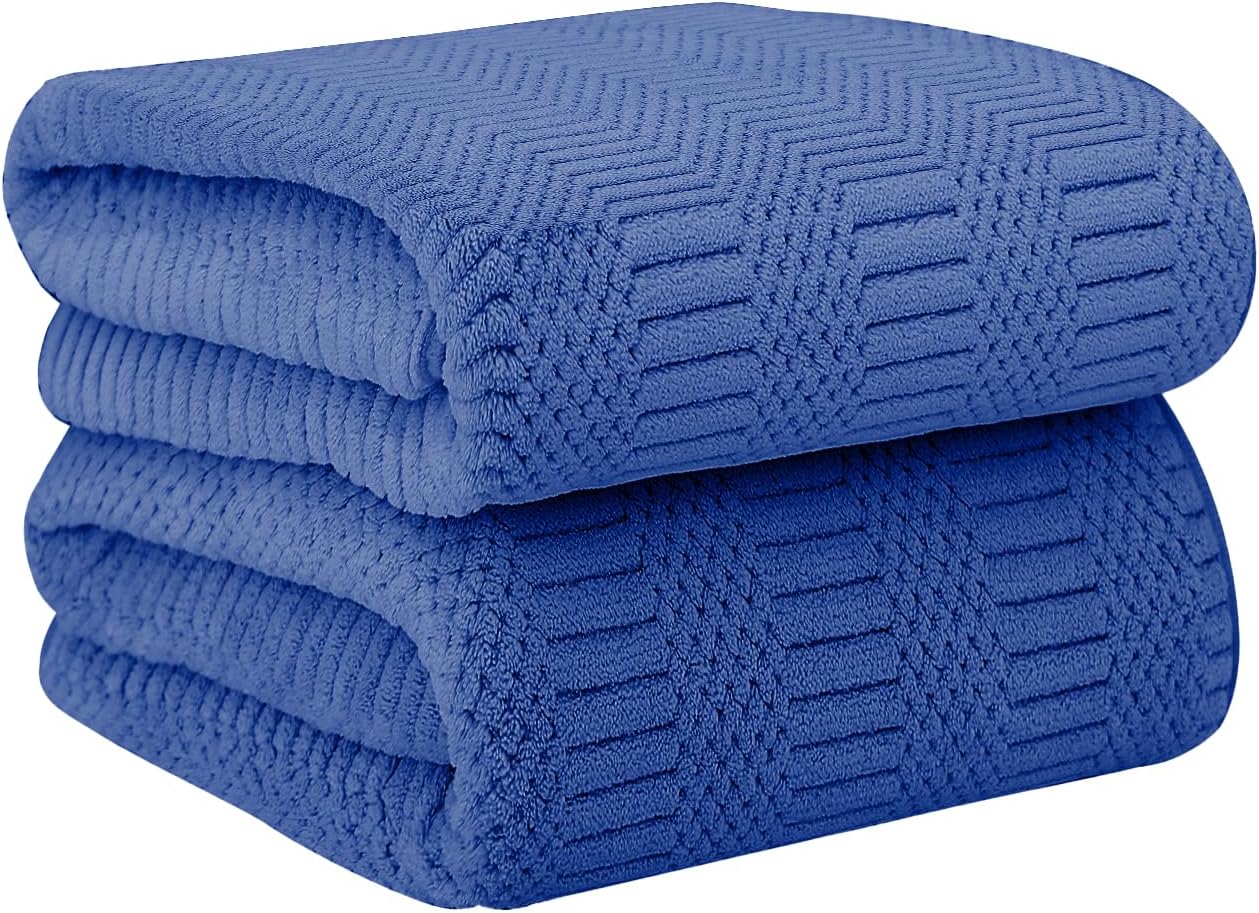 Microfiber Bath Towels, Large Bathroom Towel 2 Pack (30" x 60"), Oversized, Soft, Super Absorbent and Fast Drying, Multipurpose Use for Sport, Fitness, Yoga, Diamond Cross Grid Navy