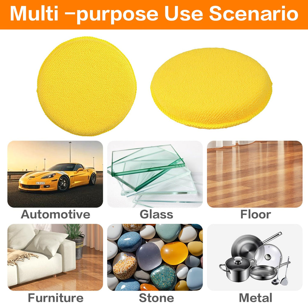 Microfiber Wax Applicator Pads, Car Wax Applicator, Buffing & Detail Polishing Foam Pads for Car Cleaning and Fine Polishing (5" Diameter, 6 Pack) Yellow