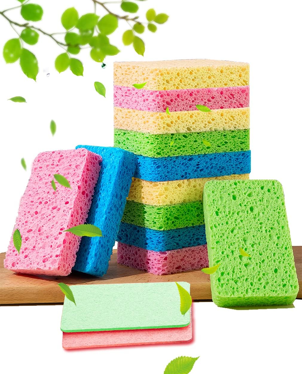 12-Count Kitchen Sponges- Compressed Cellulose Sponges Non-Scratch Natural Dish Sponge for Kitchen Bathroom Cars, Funny Cut-Outs  for Kids