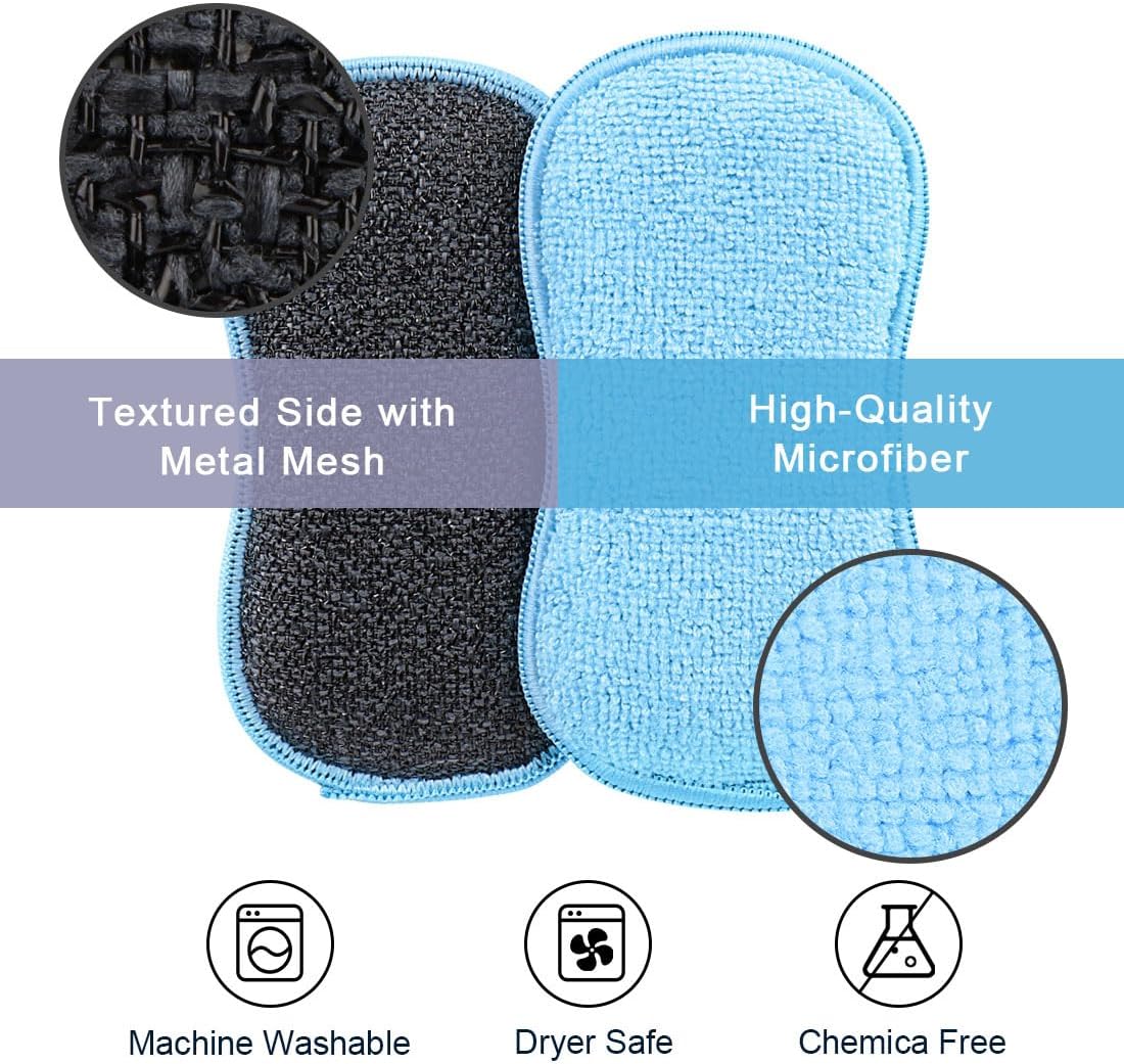 12-Pack Multi-Purpose Scrub Sponges, Non-Scratch Microfiber Sponge for Dishes, Pots, Pans, and More (Multicolor)