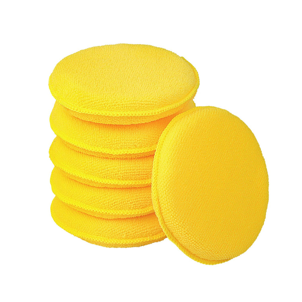 Microfiber Wax Applicator Pads, Car Wax Applicator, Buffing & Detail Polishing Foam Pads for Car Cleaning and Fine Polishing (5" Diameter, 6 Pack) Yellow