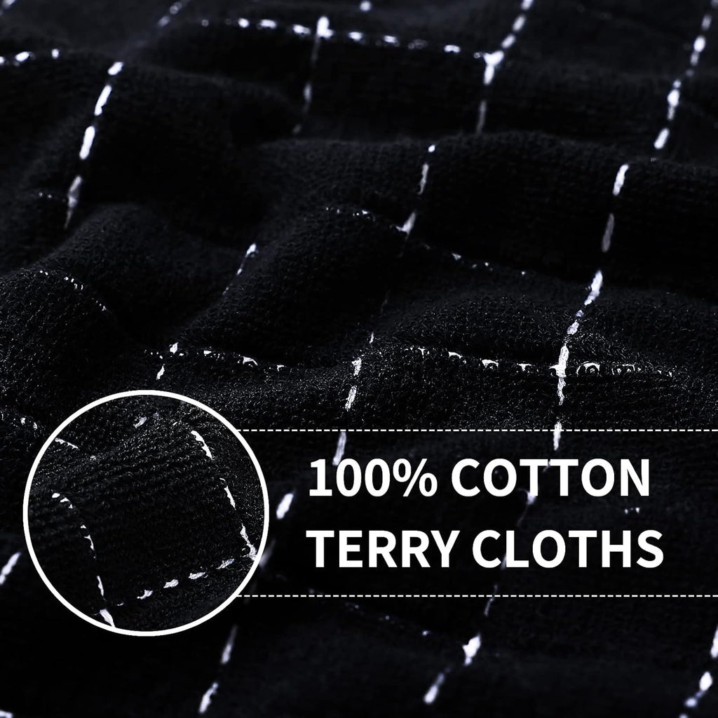 100% Cotton Terry Kitchen Towels(Black, 13 x 28 inches), Checkered Designed, Soft and Super Absorbent Dish Towels, 4 Pack