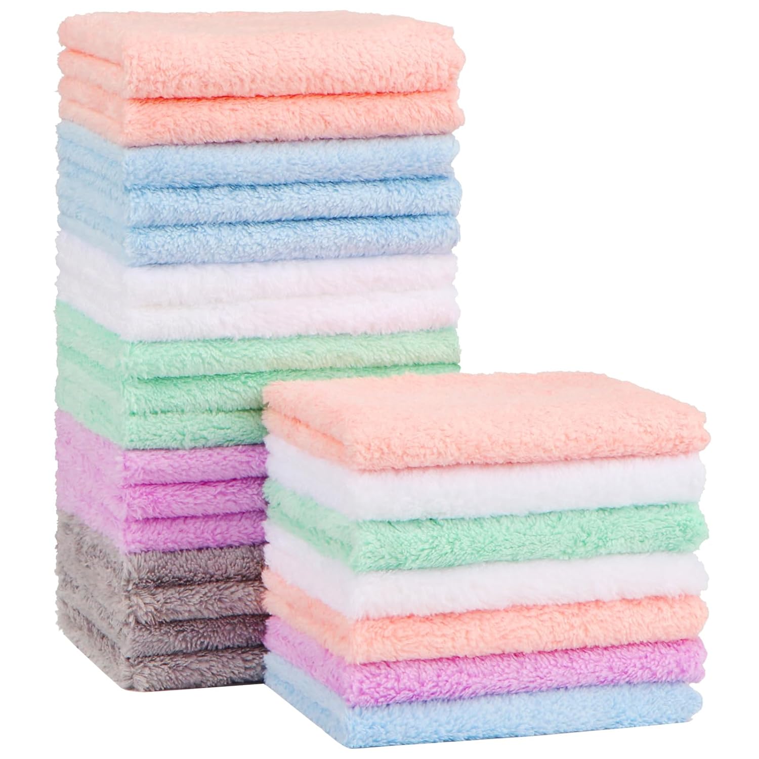 Baby Washcloths 24-Pack(7''x9''), Microfiber Coral Fleece Baby Towels, Super Soft and Absorbent Wash Cloths for Newborns, Infants and Toddlers, Gentle on Delicate Skin for Face Hands and Body