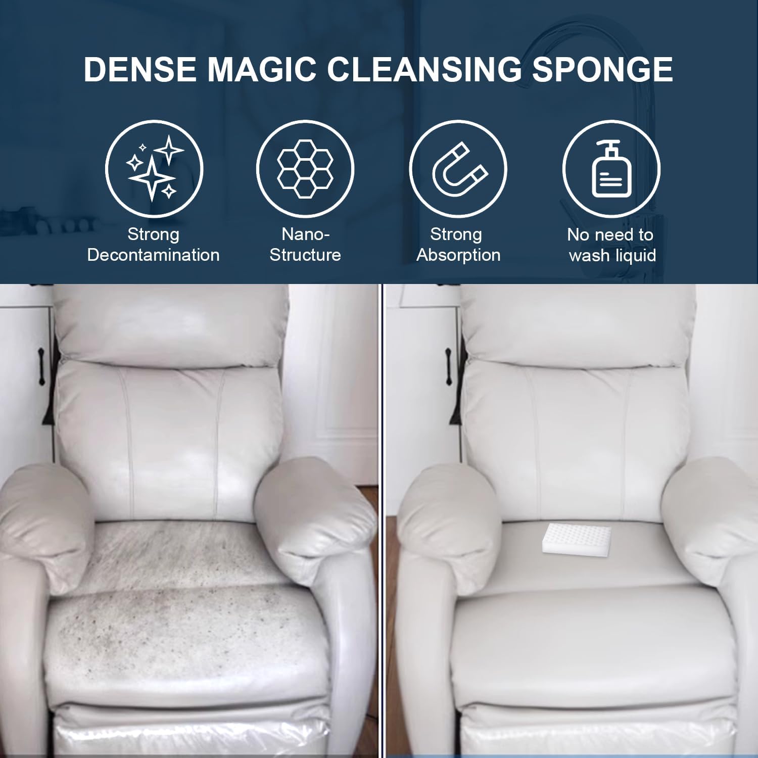 Sponge Eraser, 50 Pack 2X Density Extra Thick Melamine Sponge,Household Extra Large Cleanings，Melamine Foam, No Scratches Cleaning Sponge,Multi-Purpose Bathroom,Floor, Kitchen