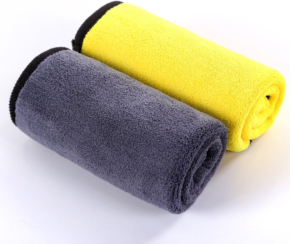 Ultrasoft, Large, Thick and Quick Drying Car Microfiber Cleaning Towel 800 Polishing Waxing Auto Detailing Towel Cloth (6pack,16 x 16inches) (Grey-Yellow)