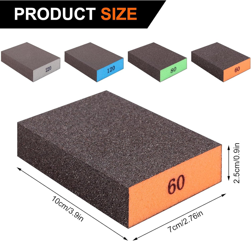 8-Pack Sanding Sponge, Four Grits Per Pack 60/80/120/220, Washable and Reusable Handmade Sandpaper Block, Drywall Sandpaper Blocks for Wooden Drywall Sheetrock and Metal Glazing
