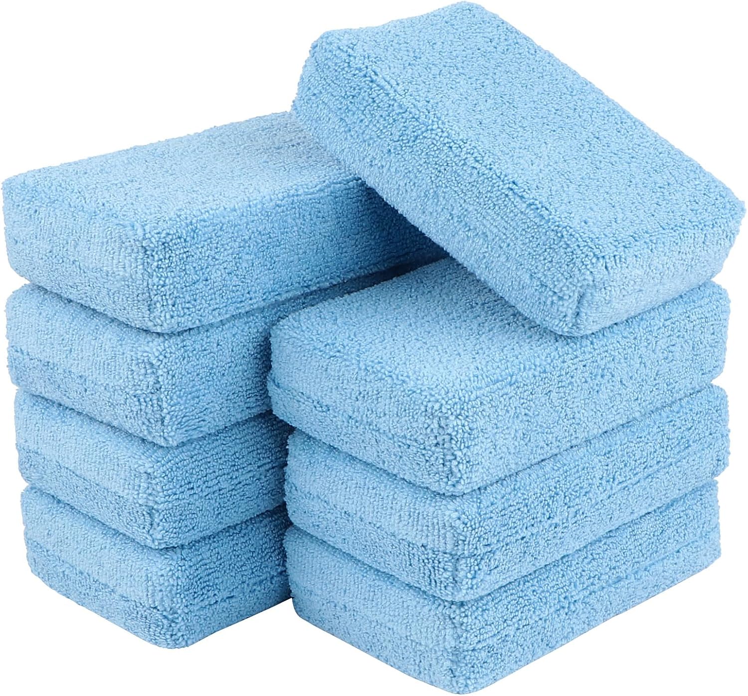 Microfiber Applicator Pad-8Pack, Car Wash Sponge, Premium Microfiber Sponge and Cleaning Pads, Perfect for Effortless Wax, Sealant, and Conditioner Application - Blue
