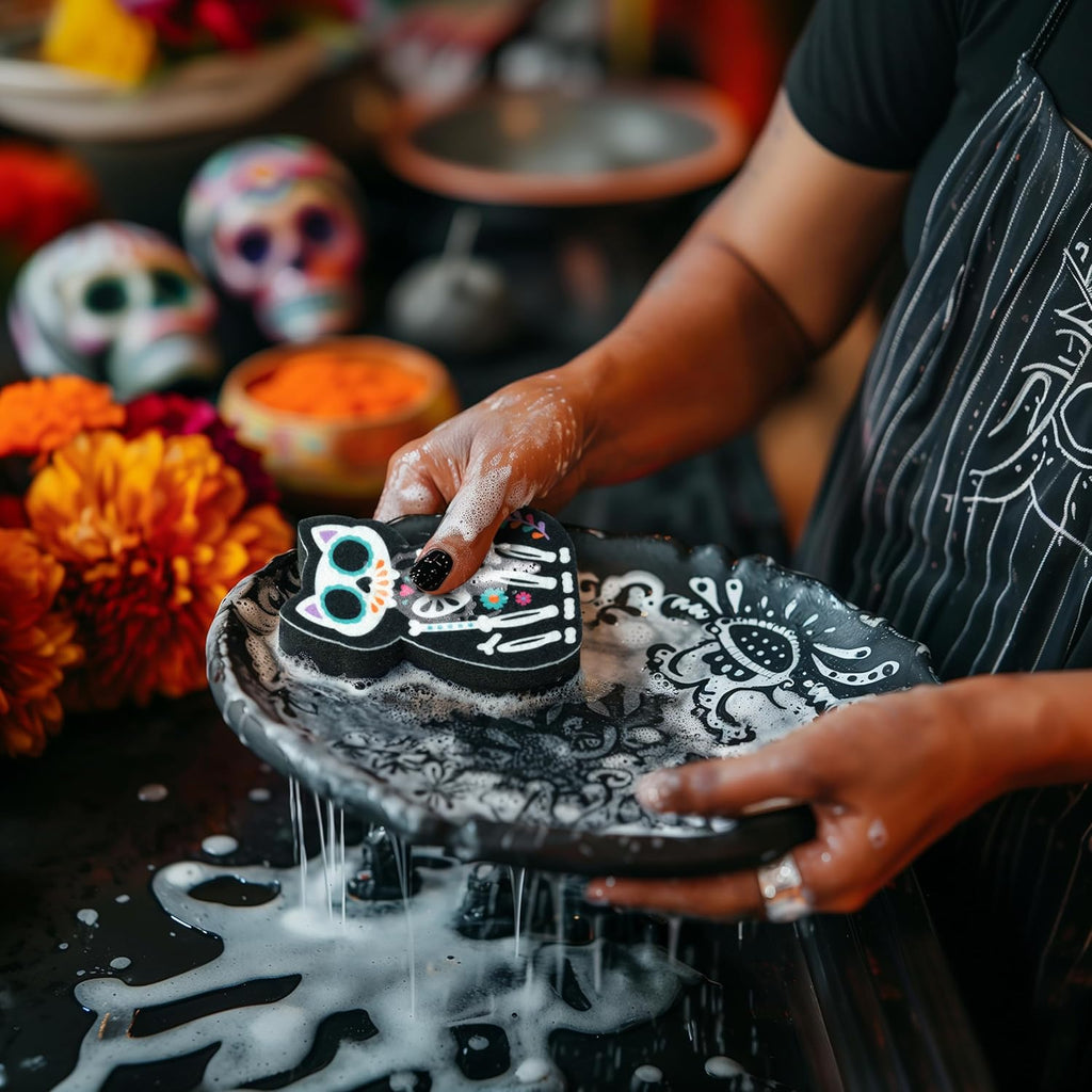 Kitchen Sponges, Set of 2, Day of The Dead-Inspired Cat-Shaped Sponges, Fun and Quirky Kitchen Accessory