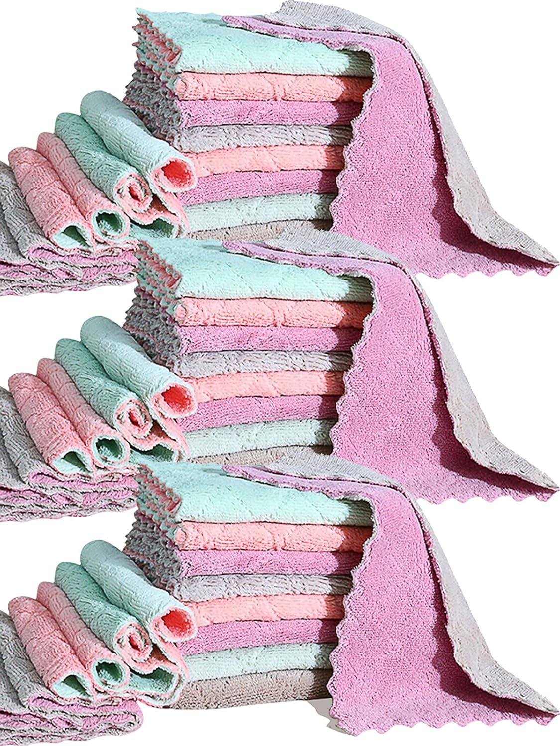 32 Pack Cleaning Cloth Kitchen Cloth, Dish Towels Super Absorbent Coral Velvet Dishtowels, Microfiber Premium Soft Tea Towels, Quick Dry Rags, Multipurpose Reusable Washcloths, Non-Stick Oil Cloths.