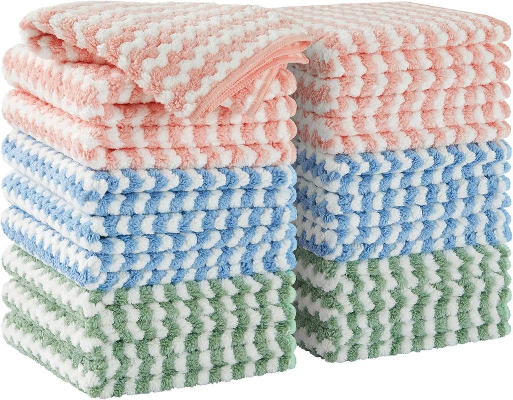 18 Pack Microfiber Cleaning Cloth, Kitchen Towels for Dish Drying Washing, Absorbent Streak Free Lint Free Rags for Cleaning, Reusable and Washable Towels 10" x 10"