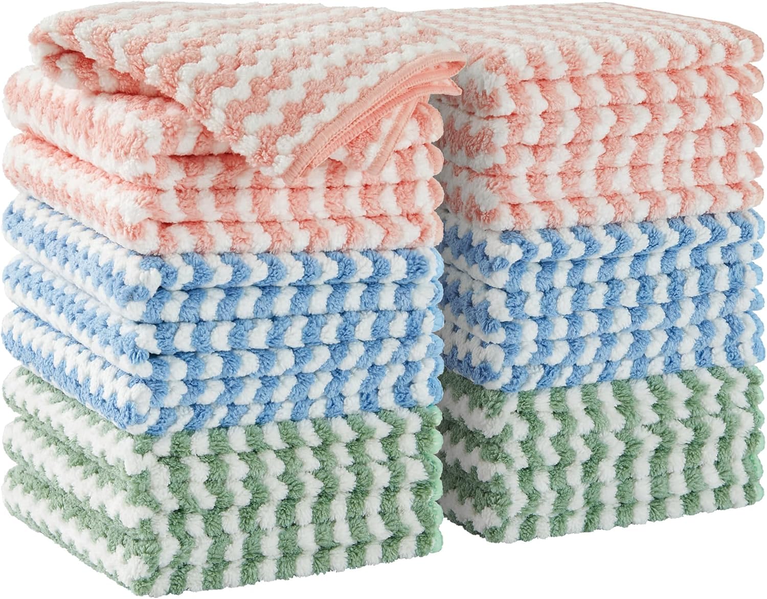18 Pack Microfiber Cleaning Cloth, Kitchen Towels for Dish Drying Washing, Absorbent Streak Free Lint Free Rags for Cleaning, Reusable and Washable Towels 10" x 10"