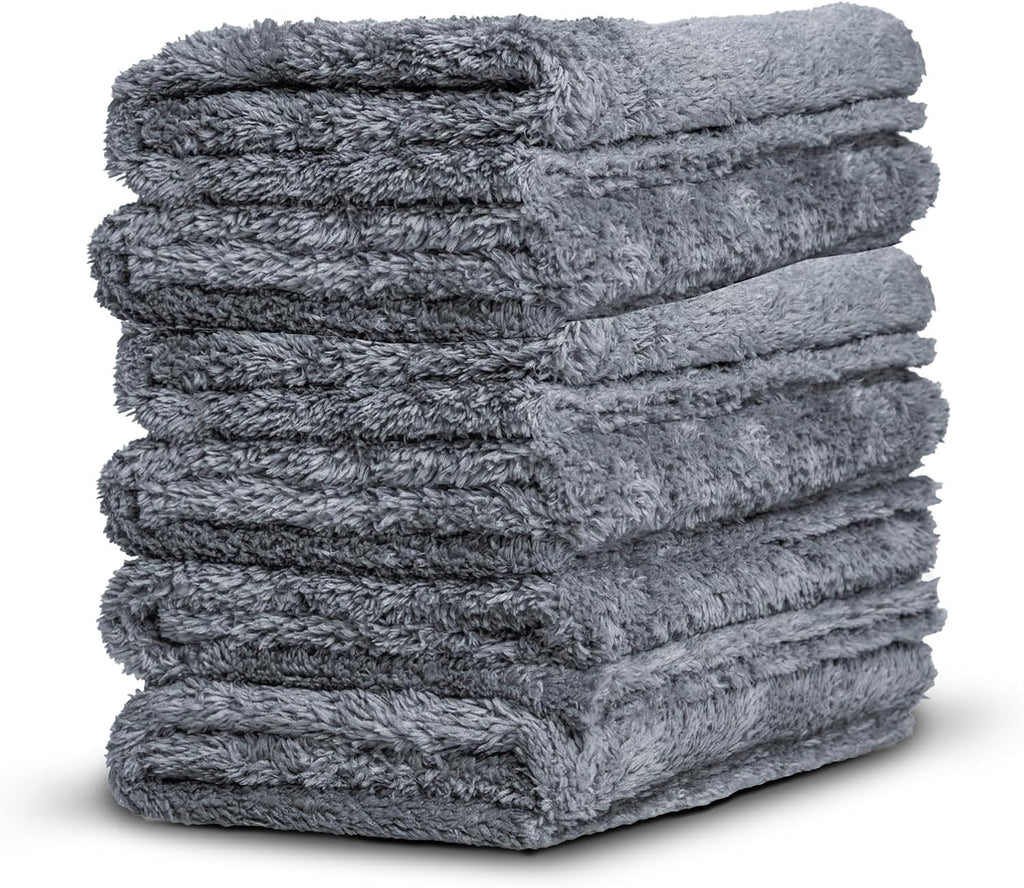 Borderless Grey Microfiber Towel (6pk) Premium Ultra Soft Car Detailng Towel Cloths, 480 Safe for Car Wash, Home Cleaning & Pet Drying Cloths (16 Inch x 16 Inch)