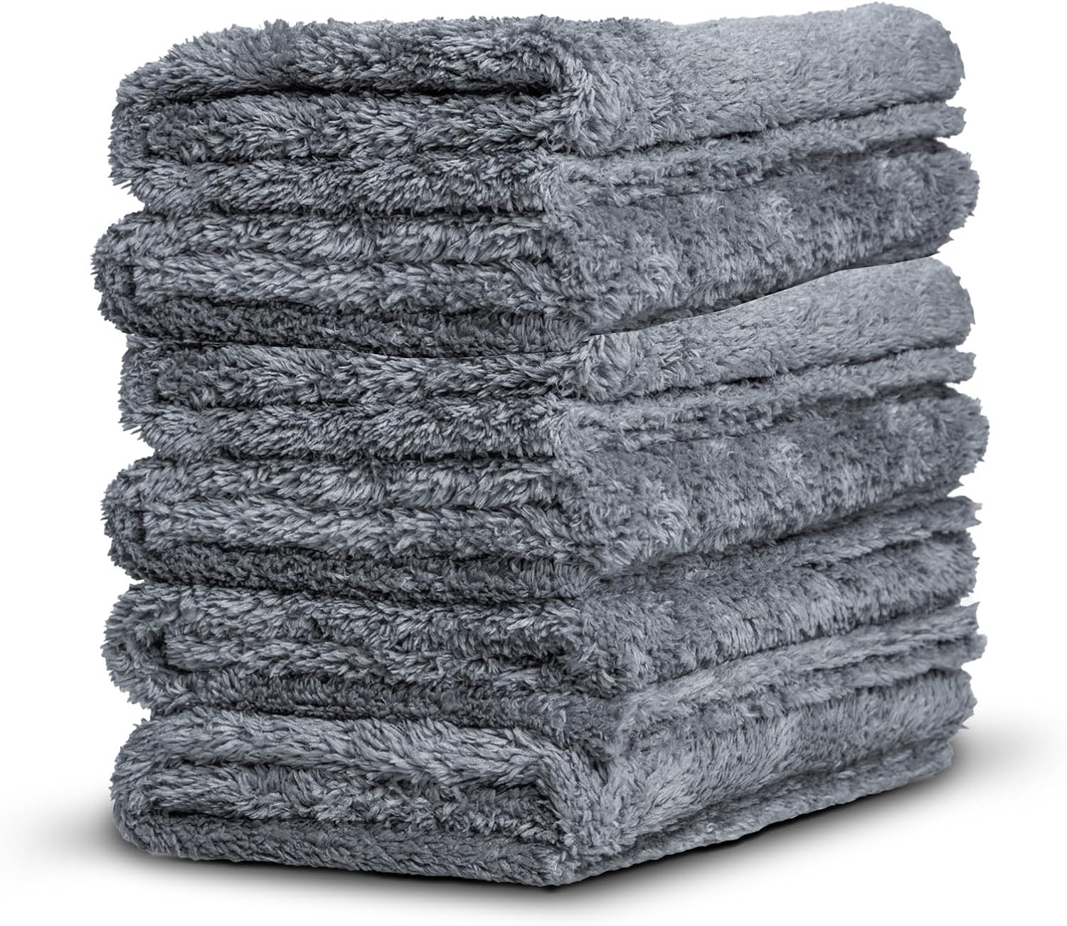 Borderless Grey Microfiber Towel (6pk) Premium Ultra Soft Car Detailng Towel Cloths, 480 Safe for Car Wash, Home Cleaning & Pet Drying Cloths (16 Inch x 16 Inch)