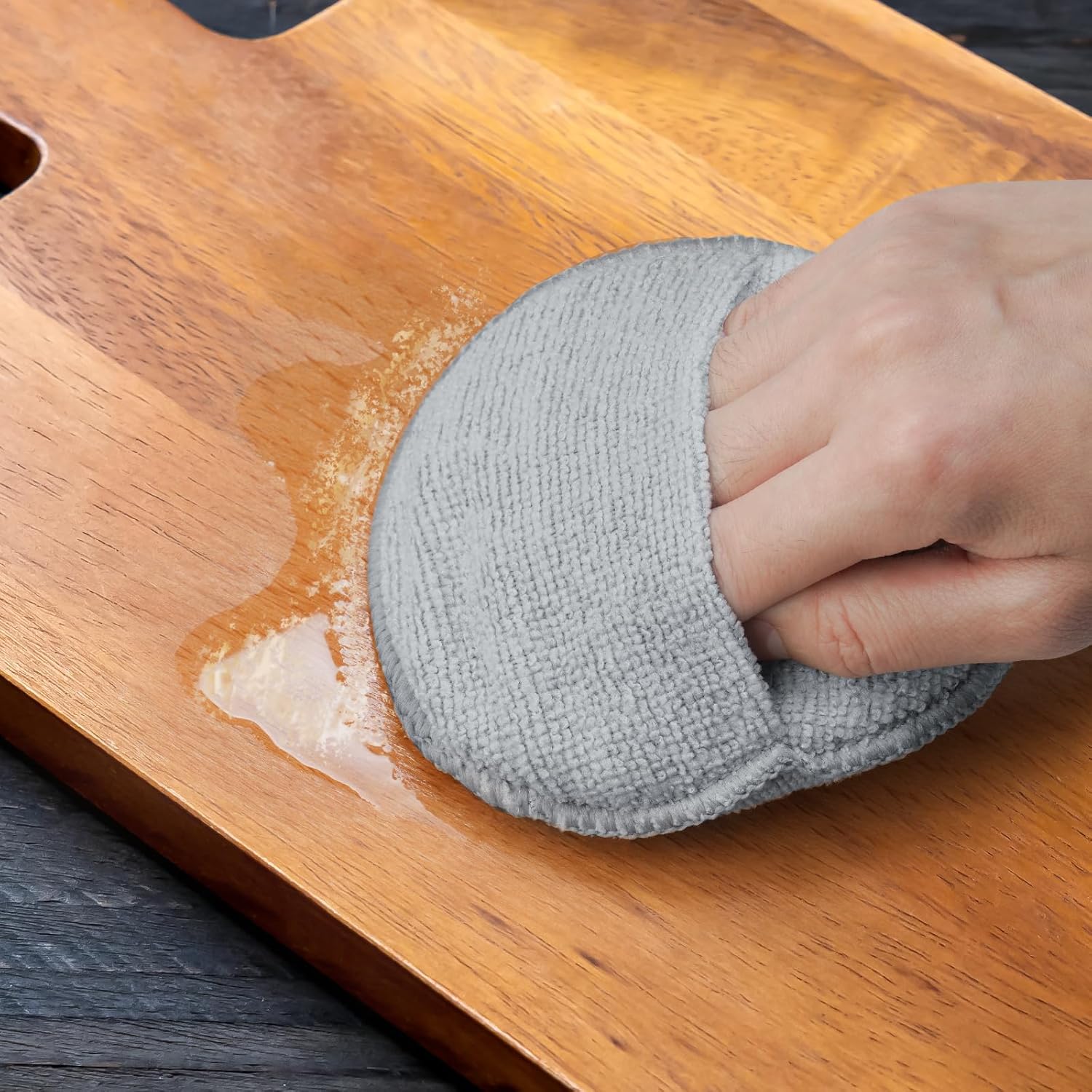 5-Inch Wood Conditioner, Wax & Oil Applicator 4-Pack, Reusable Microfiber & Sponge Pads for Scratch-Free Cutting Board Maintenance & Versatile Home Polishing, Machine Washable for Long-Term Use