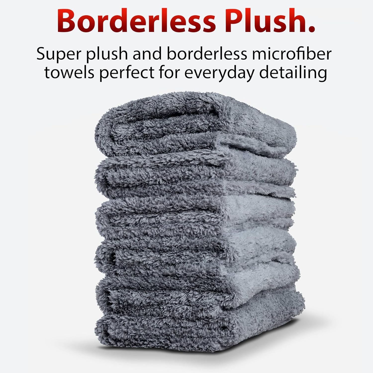 Borderless Grey Microfiber Towel (6pk) Premium Ultra Soft Car Detailng Towel Cloths, 480 Safe for Car Wash, Home Cleaning & Pet Drying Cloths (16 Inch x 16 Inch)