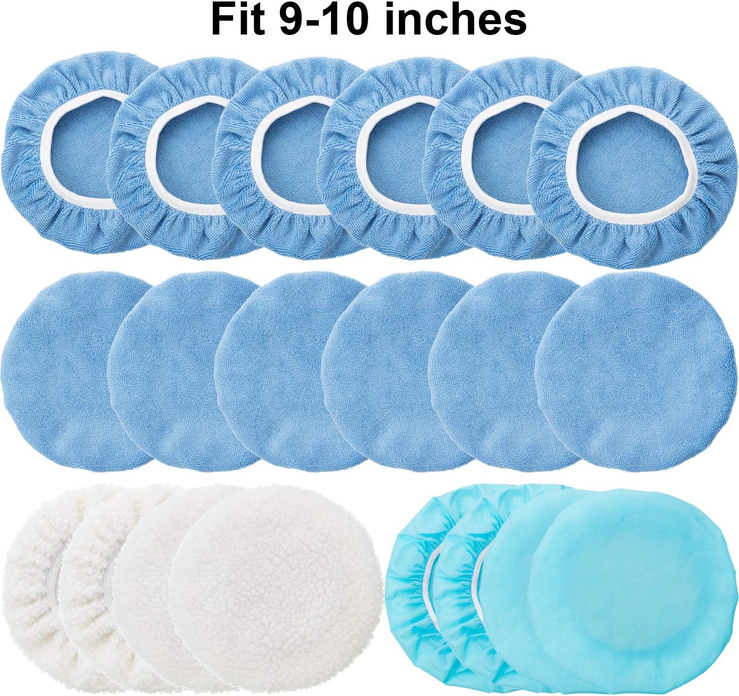 20 Pieces 9 to 10 Inches Buffer Pads Car Polisher Bonnet Orbital Buffer Bonnets Microfiber Polishing Pad Cover