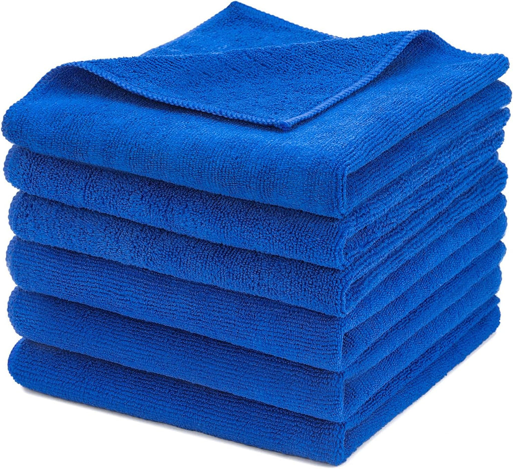 Premium Microfiber Detailing Towels, 340  Lint Free Car Buffing Waxing Polishing Drying Towel, Pack of 6 (Blue)