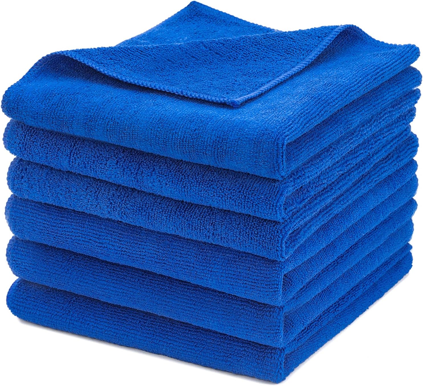 Premium Microfiber Detailing Towels, 340  Lint Free Car Buffing Waxing Polishing Drying Towel, Pack of 6 (Blue)