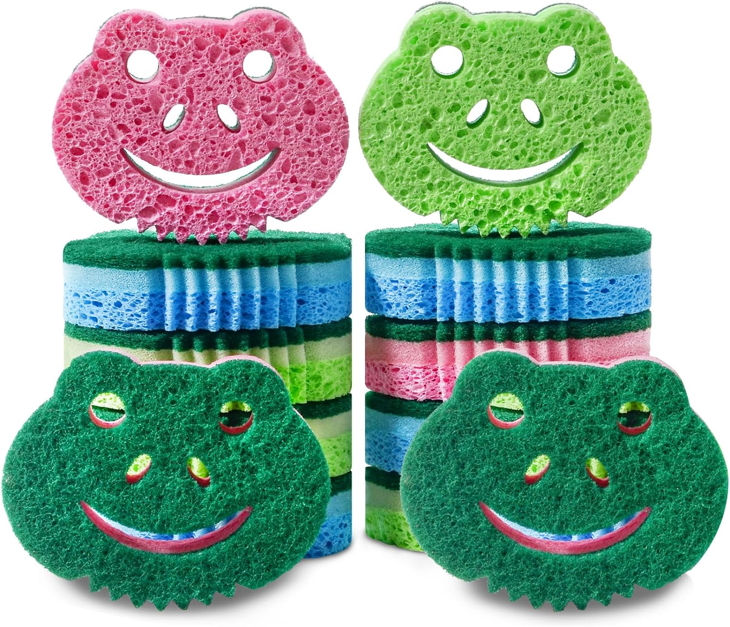 12 Pack Scrub Sponge,Bulk Sponges,Dual-Sided Multi-Functional Premium Cleaning Sponges,Dishwashing Sponge for Heavy Duty Scourings,Bathroom,Dish,Furniture,Kitchen(Frog Shape)