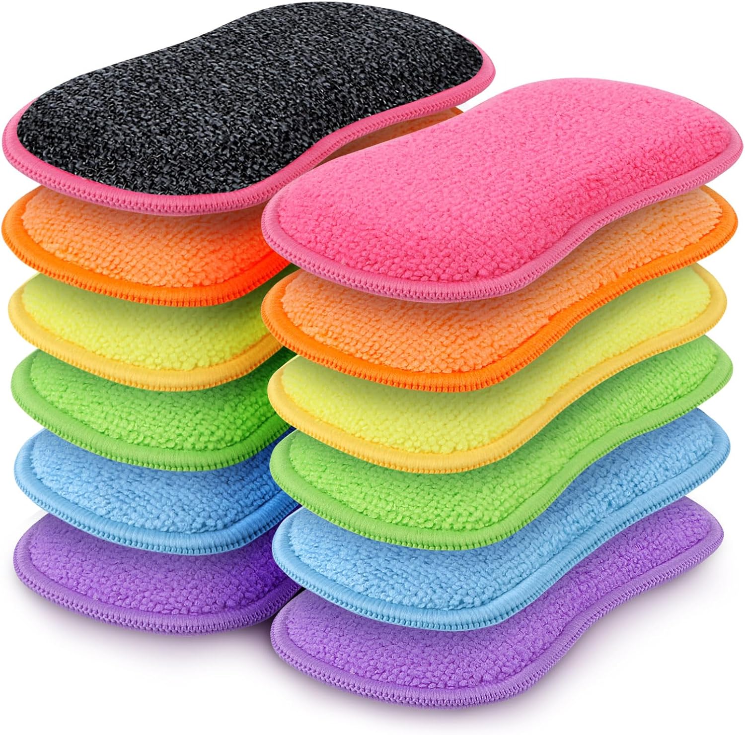 12-Pack Multi-Purpose Scrub Sponges, Non-Scratch Microfiber Sponge for Dishes, Pots, Pans, and More (Multicolor)