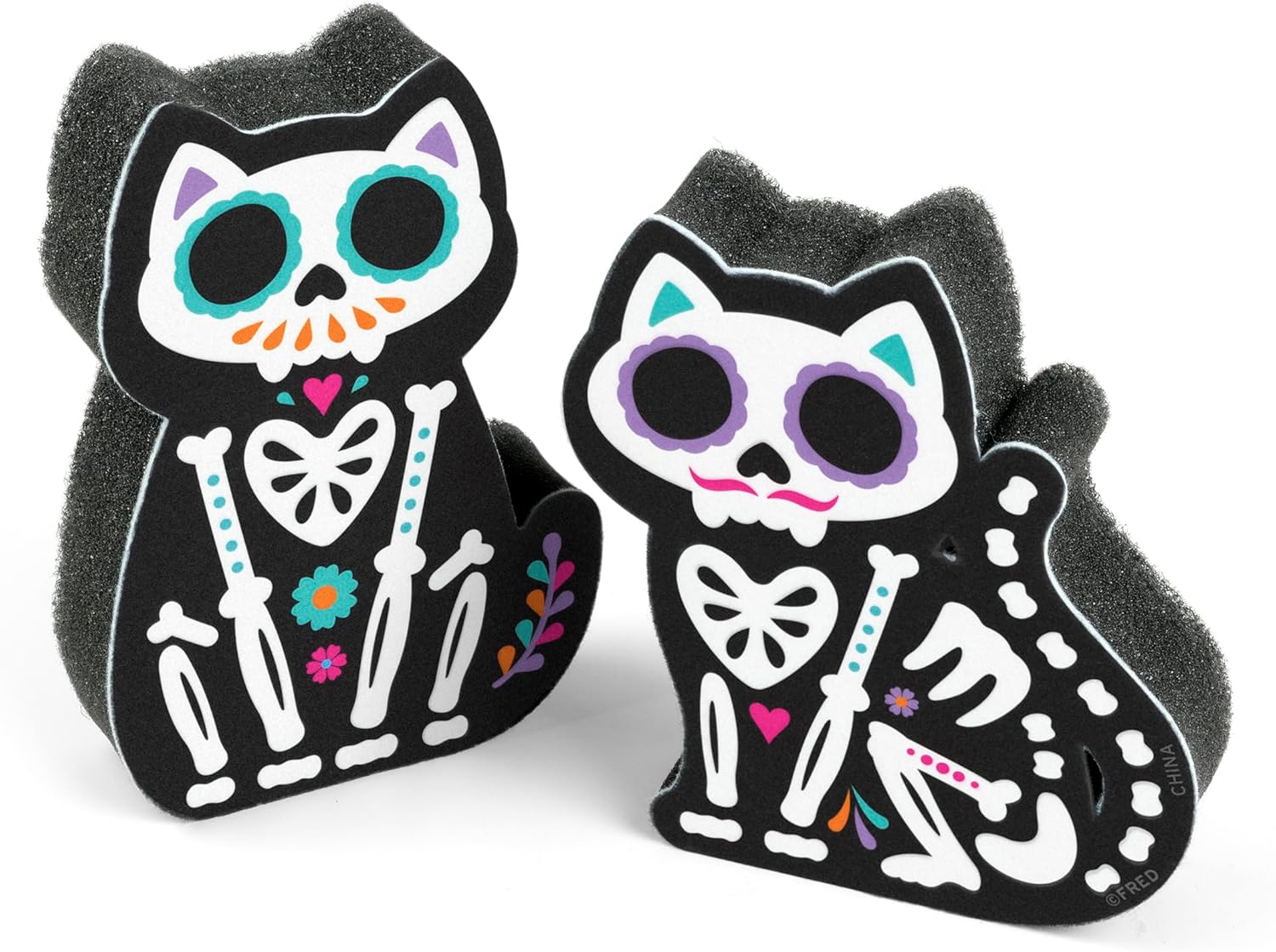 Kitchen Sponges, Set of 2, Day of The Dead-Inspired Cat-Shaped Sponges, Fun and Quirky Kitchen Accessory