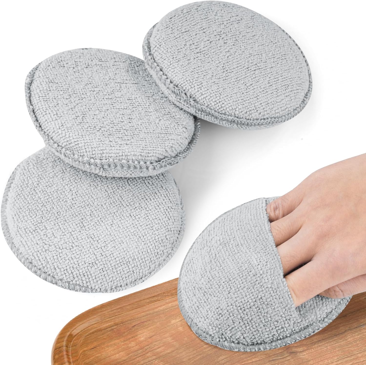5-Inch Wood Conditioner, Wax & Oil Applicator 4-Pack, Reusable Microfiber & Sponge Pads for Scratch-Free Cutting Board Maintenance & Versatile Home Polishing, Machine Washable for Long-Term Use