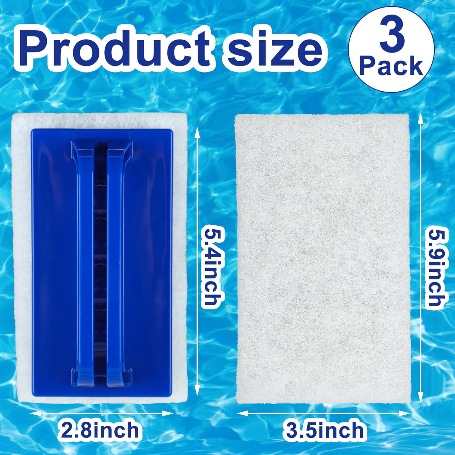 3 Pack Hand-Held Pool Scrub Brush Pool Cleaning Scrubbing Sponge Bathroom Clean Scrubber Scouring for Cleaning Swimming Pool Step Corner Shower Tile Vinyl Liners Walls Sink Spas Tubs Kitchen
