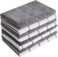 Microfiber Kitchen Towels Super Absorbent, Soft and Solid Color Dish Towels, 8 Pack (Stripe Designed Grey and White Colors), 26 x 18 Inch