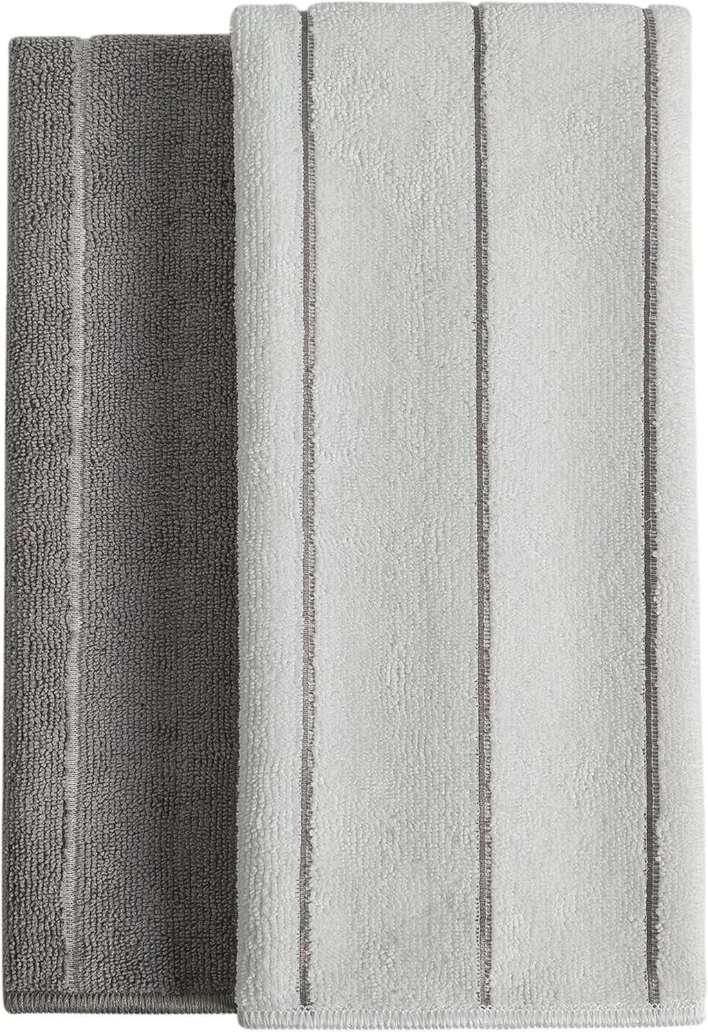 Microfiber Kitchen Towels Super Absorbent, Soft and Solid Color Dish Towels, 8 Pack (Stripe Designed Grey and White Colors), 26 x 18 Inch