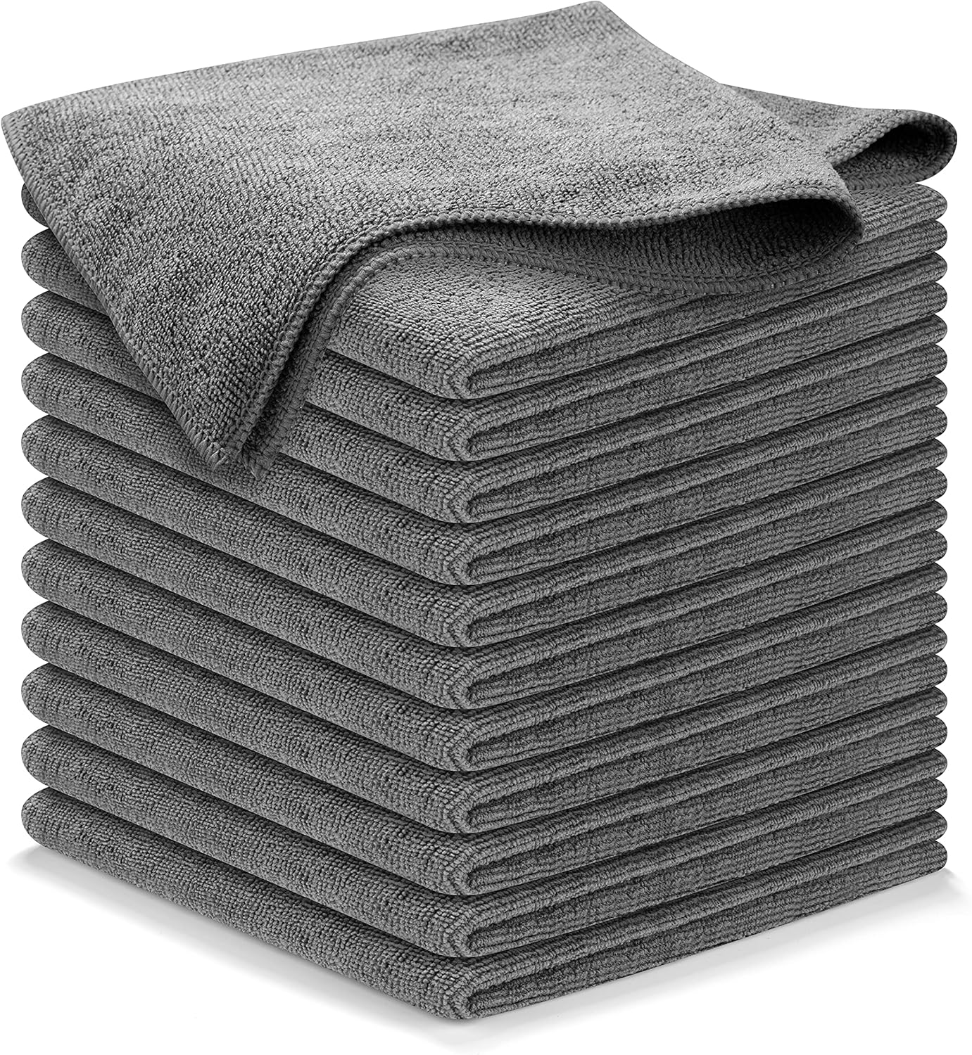 Microfiber Cleaning Cloth Grey 12 Pcs (12.5"x12.5") High Performance 1200 Washes, Ultra Absorbent Microfiber Towel Weave Grime & Liquid for Streak-Free Mirror Shine Car Washing Cloth